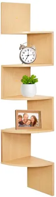 Image de Azomor® : élégante étagère d'angle en bois naturel à 5 niveaux pour le salon et le bureau, peu encombrante et élégante
