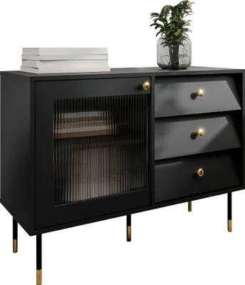 Produktbild von MIRJAN24 Kombikommode Valerio 100, Kommode mit Drehtür und drei Schubladen, Wohnzimmer Kollektion (Farbe: Schwarz)