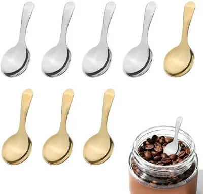 Immagine prodotto di Set di 8 cucchiaini in acciaio inossidabile - Utensili da cucina - Per caffè, zucchero e spezie - Lunghezza 10,2 cm - Cucchiai