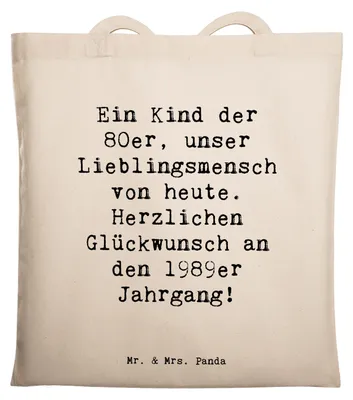 Produktbild von Mr. & Mrs. Panda Schultasche Spruch 1989 Geburtstag - Transparent - Geschenk, Tote Bag, Geburtsjahr, Nostalgie Geburtstagsgeschenk, Alter, Shopping Tasche, Laptoptasche