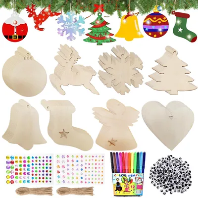80 Holz-Weihnachtsanhänger zum Bemalen, DIY-Set für Kinder