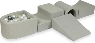 Produktbild von Schaumstoffspielplatz mit Brücke und Pool Micro Hellgrau + 100 Bälle: Hellgold, Perlmutt, Silber, Transparent
