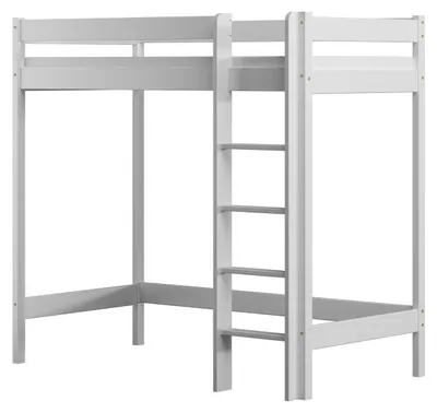 Produktbild von MEBLE WRÓBEL Hochbett 90x180 cm - Kinderbett mit Lattenrost und Rausfallschutz, Holzbett, Etagenbett mit Leiter Bett - Jugendbett Ohne Matratze Weiß - Höhe 160 cm