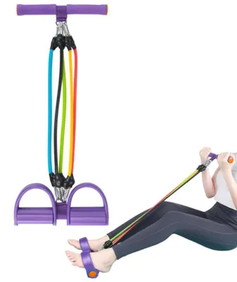 Image de Corde multifonctionnelle - Band de résistance pour pédales - Ensemble de 6 cordes de traction - Résistance réglable jusqu'à 45 kg - Fitness, perte de poids, entraînement, yoga - Couleur : violet