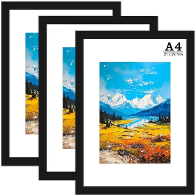3er-Set A4 Fotolijsten Schwarz, Acrylglas & Holz, 21x29,7 cm