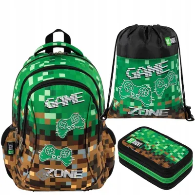 Produktbild von Schulrucksack PIXELS St.Right - 3-Teiliges Set. Jugendlicher Rucksack