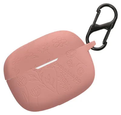 Produktbild von kwmobile Silikon Case für JBL Wave 200TWS Hülle - Kopfhörer Schutzhülle mit Karabiner - Geprägtes Muster Dark Rose