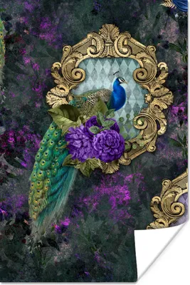 Produktbild von MuchoWow® Poster Muster - Blumen - Pfau 40x60 cm - Plakate für die Wand - Poster Babyzimmer