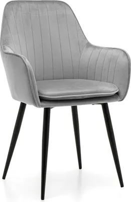 Produktbild von NEW HOME Stuhl EMILIA Esszimmerstuhl gepolsterter Wohnzimmerstuhl - hellgrau - moderne Samt Velours Möbel