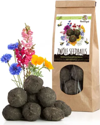Produktbild von 12x Samenbomben für eine bunte Bienenweide - Farbenfrohe & nektarreiche Seedbomb Wildblumensamen für Bienen und Schmetterlinge