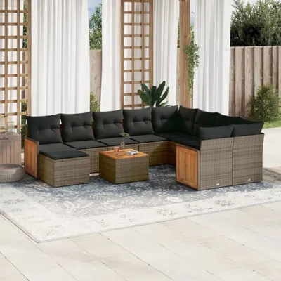 Produktbild von 11-tlg. Garten-Sofagarnitur mit Kissen Grau Poly Rattan 3260646