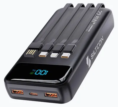 Productafbeelding van Siltcon® Powerbank 30000 mAh– Powerbanks - 22.5W Snellader – USB-C / A - LED Indicatie - Noodpakket – Universeel voor Telefoons, Tablets & Meer– 3 Poorten - 4 Geïntegreerde kabels – Zwart