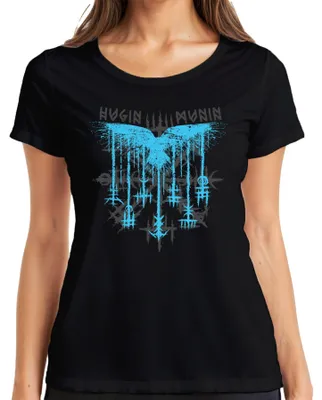 Produktbild von Hugin und Munin Odin Wikinger Mythologie Nordisch Raben Runen Damen T-Shirt, Schwarz, XL