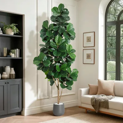 Imagen del producto de Ficus Lirata artificial, 210 cm - Blanco y  – Planta artificial realista para maceta, ideal para el hogar, la oficina y la terraza, que no requiere cuidados
