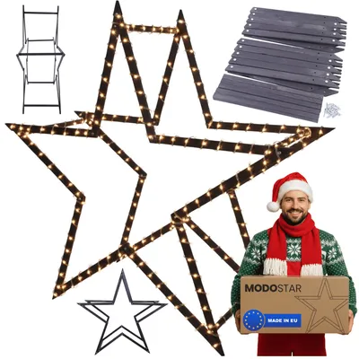 Produktbild von MODO24 3D Weihnachtsstern Holz MODOSTAR Set, Holzstern, Deko Stern,Holz, Faltbar, Outdoor Garten Wetterfest, 189 cm, Schwarz, GWZ