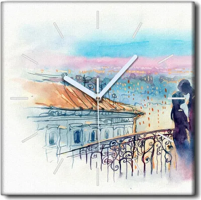 Produktbild von Coloray Uhr auf Leinwand 30x30 cm Wand Uhr Dekoration Wohnzimmer Segeltuch weiße Zeiger -Architekturlandschaft.