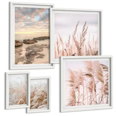 Produktbild von Bilder Set 5-teilig im weißen Rahmen – Wandbilder 5 Stück – gerahmte Poster für Wohnzimmer, Schlafzimmer und Flur – 50x50 cm - 40x60 cm – Meerblick von Venedig