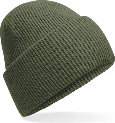 A studio shot of a green beanie.