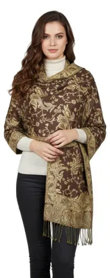 Immagine prodotto di Sciarpa Pashmina in tessuto jacquard, marca Damen, colore marrone con motivo Paisley, dimensioni 28x70 cm
