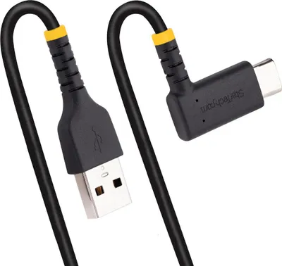 Produktbild von StarTech.com 15cm USB-A zu USB-C-Schnellladekabel, Laden und Synchronisieren, 3A, USB 2.0, TPE-Mantel mit Aramidfaser - Robustes Rechtwinkliges USB Ladekabel, 0,15 m, USB A, USB C, USB 2.0, 0,48 Gbit/s, Schwarz