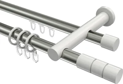 Produktbild von Interdeco Rundrohr-Innenlaufstange / Gardinenstange (Kombination) Edelstahl-Optik / Weiß, Typ Platon Elanto (Rillenzylinder), 20 mm Ø 2-läufig, 600 cm