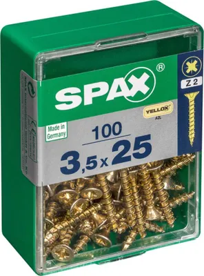 Immagine prodotto di Set di 100 viti in acciaio a testa svasata pozidriv SPAX, Diam.3,5 mm x L.25 mm