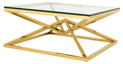 Immagine prodotto di Tavolino da caffè di design Art Deco in acciaio inossidabile dorato con piano in vetro, della collezione Casa Padrino, dimensioni 100 x 100 x 45 cm