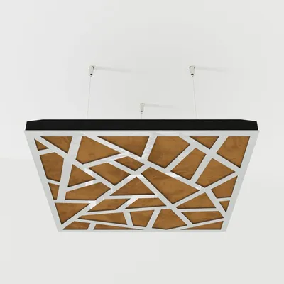 Produktbild von 2er-Pack – Abgehängtes Decken-Akustikpaneel mit Samtstoff und Befestigungsset|50x50x5cm|Schallabsorption |[SKYROSS -Weißer Kunststoff|Gold]