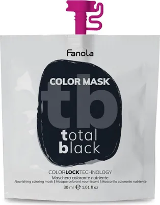 Produktbild von Fanola Color Haarmaske Total Black, 30ml. - Coloration & Pflege in einem - Für lebendige Schwarztöne und tiefen Glanz. Schützt vor Verblassen und pflegt das Haar intensiv.