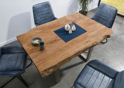Produktbild von MASSIVMOEBEL24 Baumtisch Sheesham 160x90x77 natur gebeizt / U-Beine silber matt FREEFORM 5