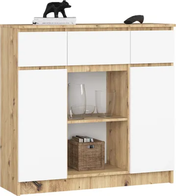 Immagine prodotto di Akord Comò 2 Ante 3 Cassetti 1 Anta Piccola In Rovere Realizzato A Mano/Bianco 101X35X98 Cm