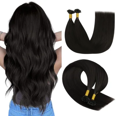 Immagine prodotto di Extension per capelli con sistema a bonding, capelli naturali, color marrone scuro, lunghezza 50 cm, peso 50g, tipo U-Tip, con cheratina