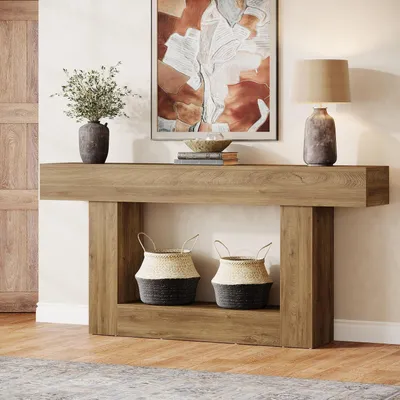 Produktbild von Konsolentisch 160 cm 2-stöckig Bauernhaus Holz Hellbraun