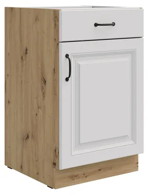 Produktbild von Unterschrank 50 Stilo Weiß + Eiche Artisan Küchenzeile Vollauszug Soft-Close