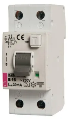 Immagine prodotto di Interruttore differenziale 2P 16A, curva B, corrente differenziale di intervento 0,03A, tipo A, modello KZS-2M, codice 002173204