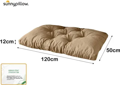 Produktbild von sunnypillow Palettenkissen für Gartenmöbel - Sitzkissen 120 x 50 cm - Palettenauflage für Palettensofa - Palettenpolster, Sitzpolster für Palettenmöbel - Gesteppte Gartenkissen - Kissen Beige