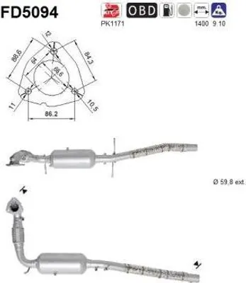 Produktbild von AS FD5094 Dieselpartikelfilter Rußpartikelfilter DPF für FORD Transit Custom V362 Kastenwagen (FY, FZ) Euro 5 Abgasanlage Diesel