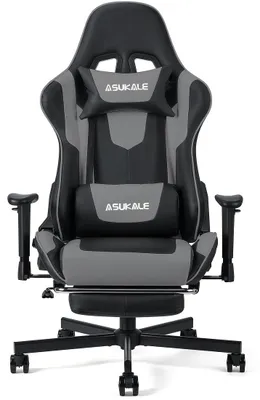 Zdjęcie produktu dla Krzesło gamingowe, krzesło biurowe – ergonomiczne krzesło obite sztuczną skórą PU, wyposażone w podnóżek i podparcie lędźwiowe