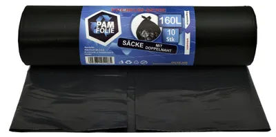 Produktbild von PAM-FOLIE Müllsäcke 160L - 10 Stück - Dicke, Große Abfallsäcke, Premium - 90x110cm - 40µm - schwarzer Müllbeutel - Bauschuttsäcke