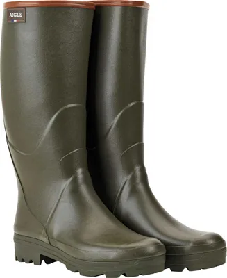 A pair of green rubber boots.