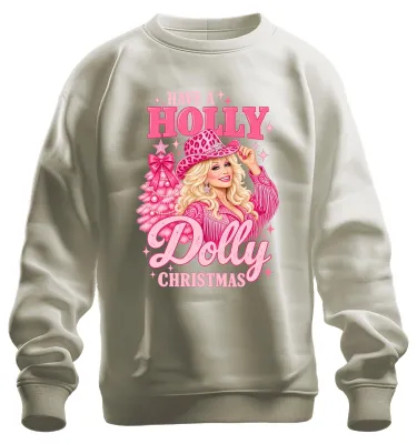 Obrázek produktu pro Mikina s potiskem "Have A Holly Dolly Christmas" s motivem růžové kovbojky, country zpěvačky, velikost XL