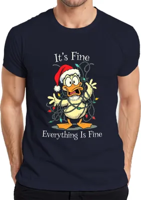 Produktbild von It's Fine Everything Is Fine Ente Weihnachten Lichterkette lustig Herren T-Shirt, Navy, XXL