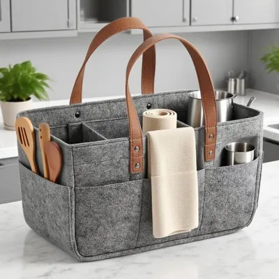 Image de Sac en feutre avec compartiments, 16 litres, gris foncé, dimensions : 38 x 23 x 18 cm