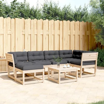 Produktbild von Design 6-tlg. Garten-Sofagarnitur mit Kissen Massivholz Kiefer, Gartenmöbel-Sets 2024 Neu