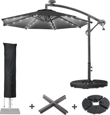 Produktbild von SUN LUCA | Sonnenschirm | Rund | Ø 300 cm | Schwarz | LED | +Ständer & Hülle | Sonnenschirm, Gartenschirm, Ampelschirm, Balkonschirm