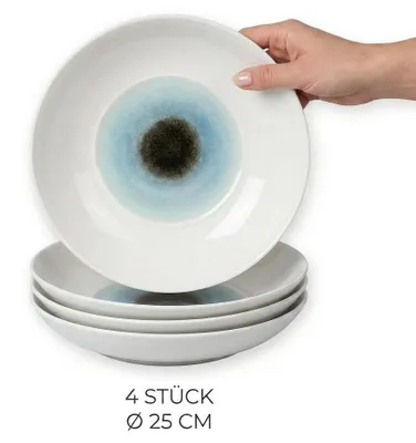 4er-Set Premium Porzellan Speiseteller Ø25 cm – Elegantes Center-Auge-Design in Tiefblau