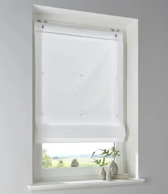 Imagen del producto de Cortina enrollable de algodón, color blanco, 80 x 140 cm, con montaje sin taladro mediante ganchos para ventana