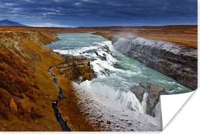 Produktbild von MuchoWow® Poster Dunkler Himmel am Gullfoss-Wasserfall in Island 180x120 cm - Fotoplakat