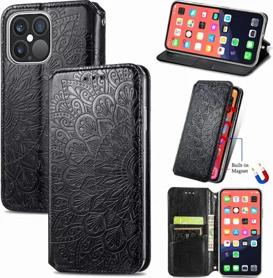 Produktbild von König Design Hülle kompatibel mit Apple iPhone 13 Pro Max Kunstleder Handyhülle - Handy Case Schwarz