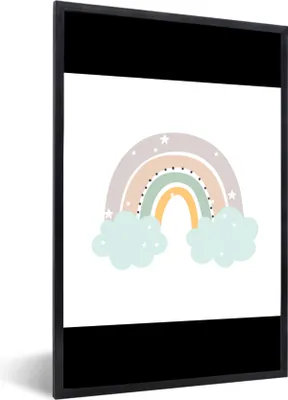 Produktbild von MuchoWow® Gerahmtes Poster Regenbogen - Sterne - Punkte - Wolken - Kinder 60x90 cm - Poster mit Schwarzem Bilderrahmen Wandposter Rahmen Foto Bilder - Kunst